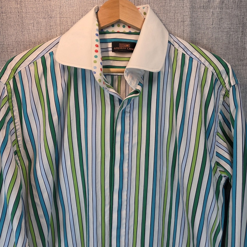 Steven Land Shirt Mens 15‎ 34/35 French Cuff Stripe Button Up Long Sleeve